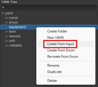 Create equipment folder menu